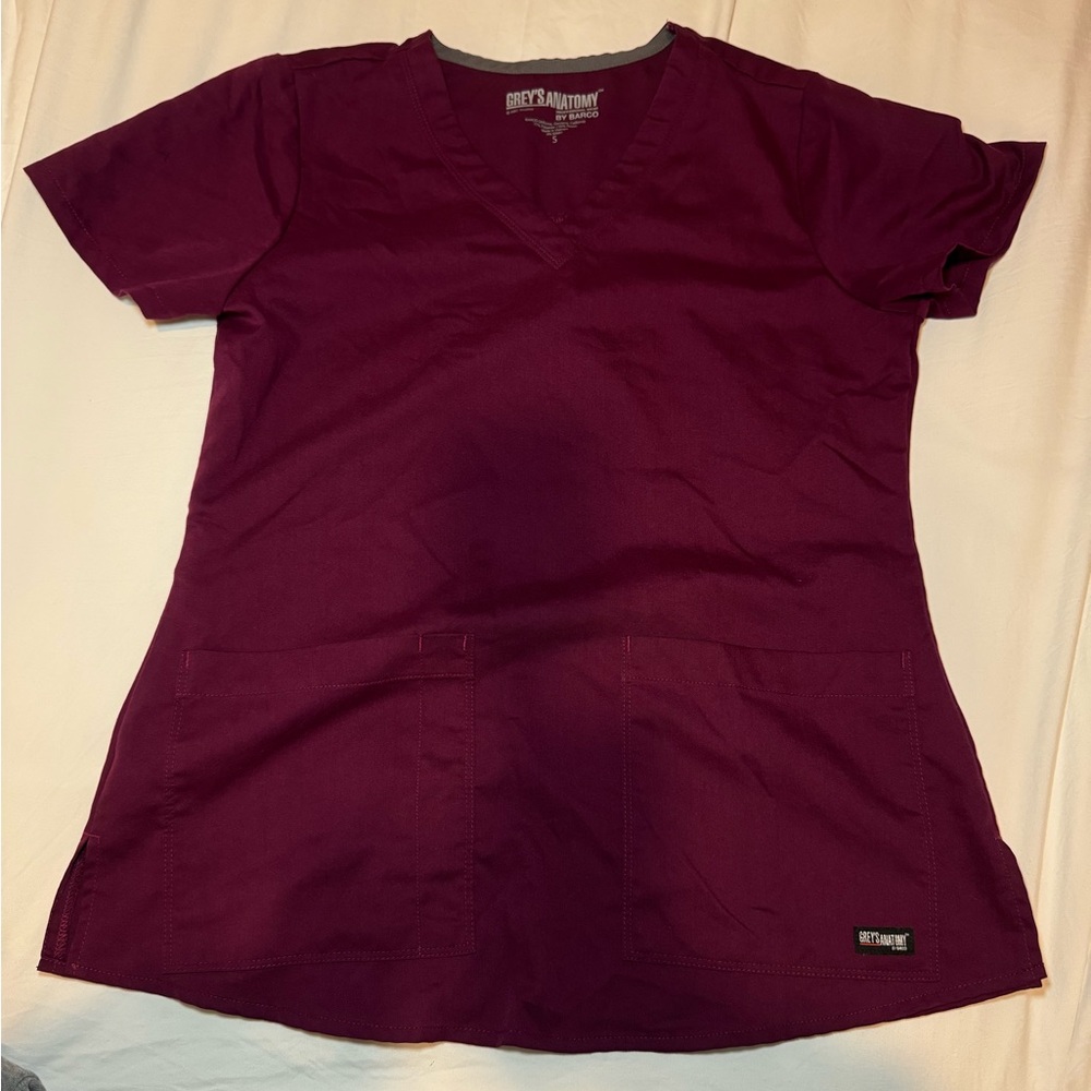 Grey's Anatomy Plum V-Neck Short Sleeve Scrub Top - Picture 5 of 5